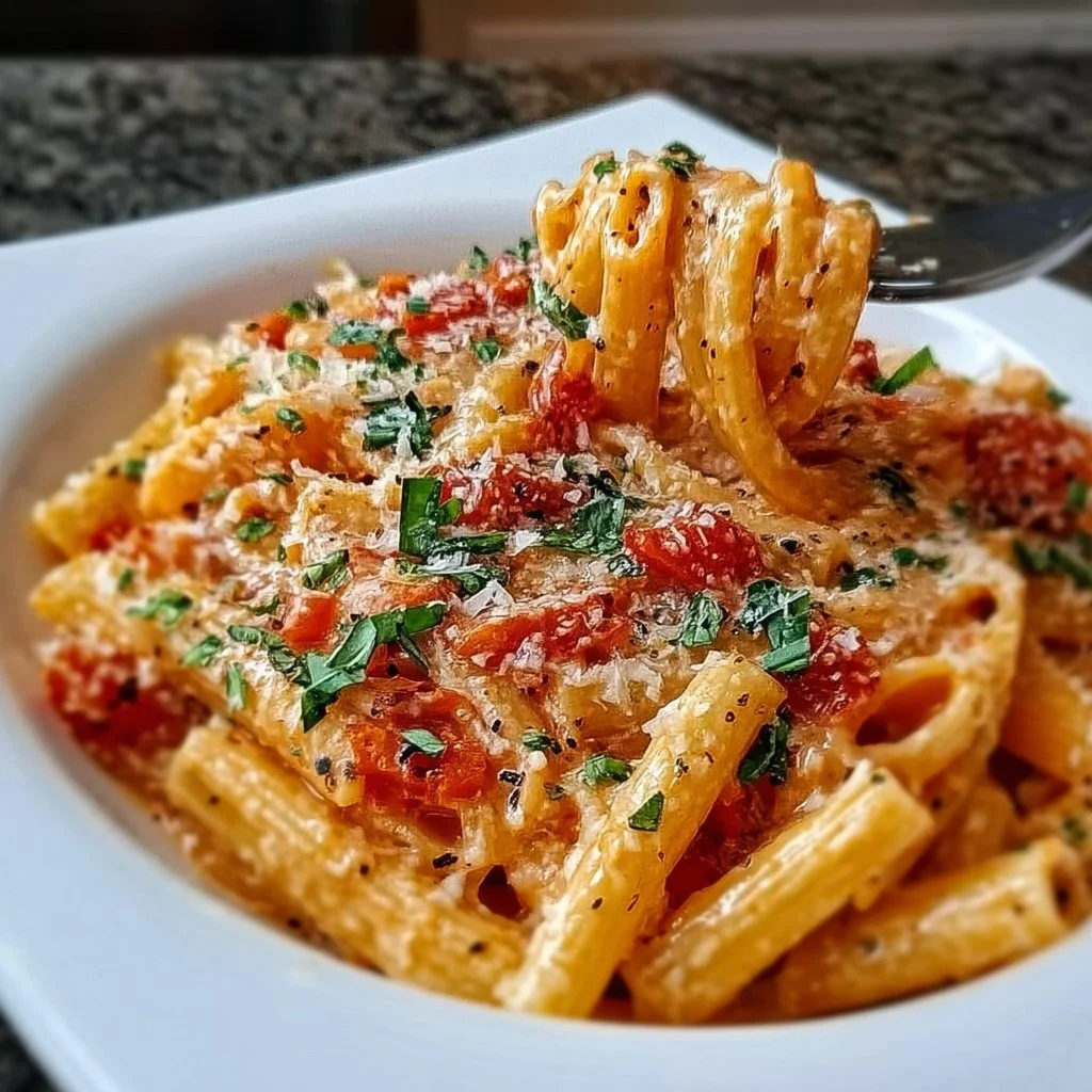 Cremige Tomaten- Knoblauch-Pasta