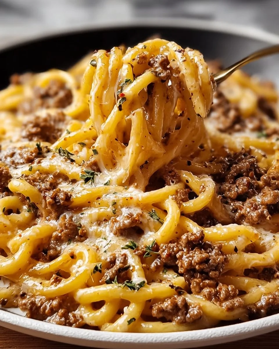 Ein-Topf Cremige Rindfleisch und Knoblauchbutter Pasta