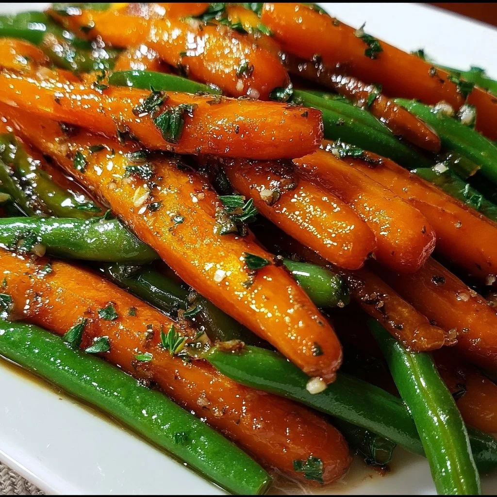 Honig-glasierten Karotten und grünen Bohnen