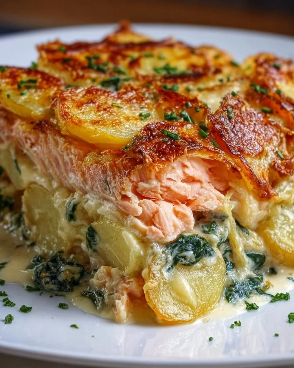 Zarter Lachs Auflauf mit Kartoffeln