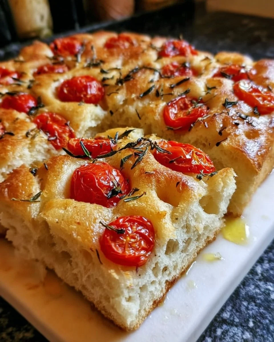 Focaccia mit Tomaten, Knoblauch &amp; Thymian