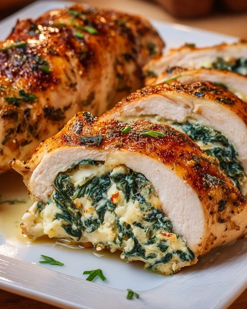 Gefüllte Hähnchenbrust mit Frischkäse und Spinat