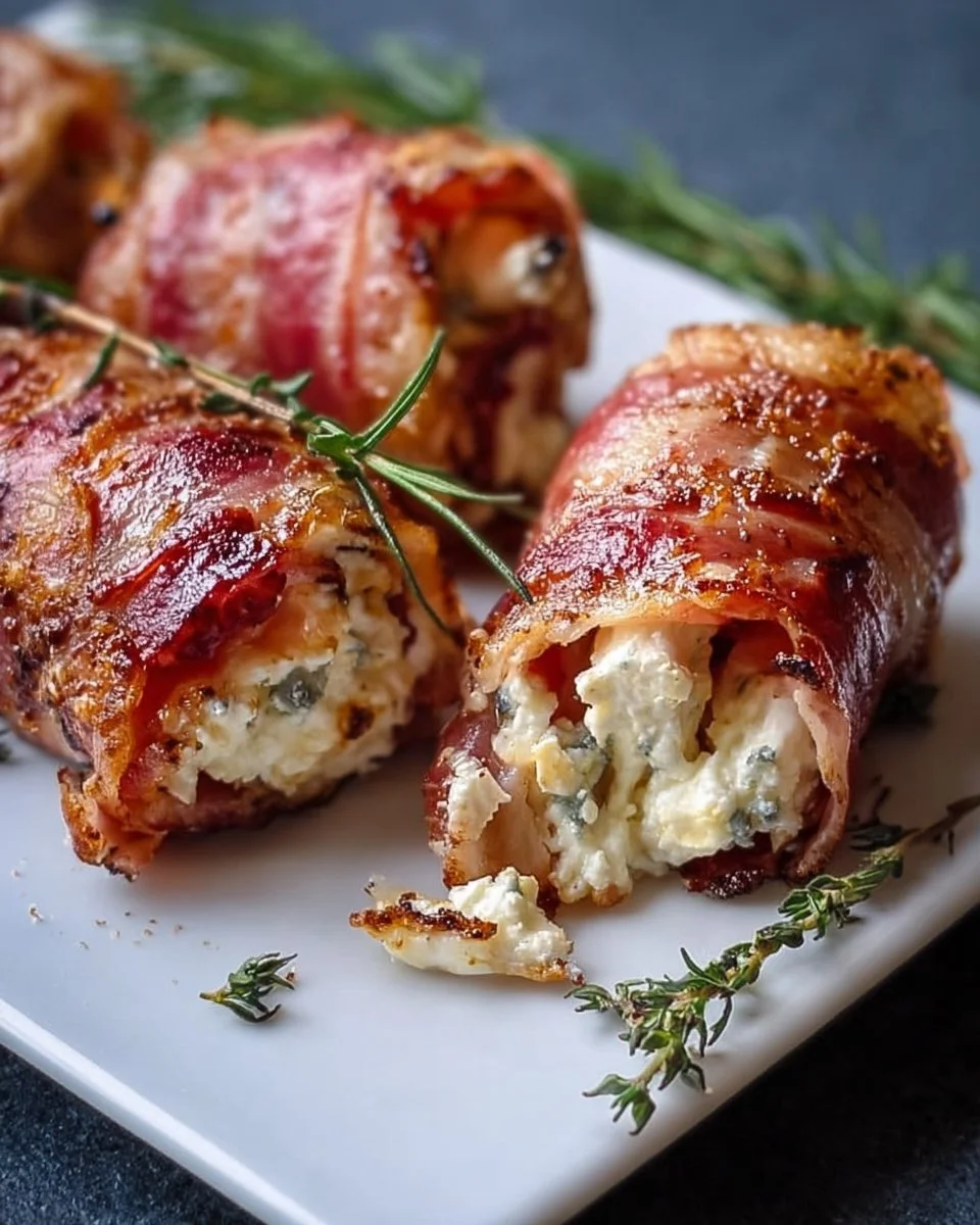 Gegrillte Feta-Schinkenröllchen auf einem Holzbrett serviert