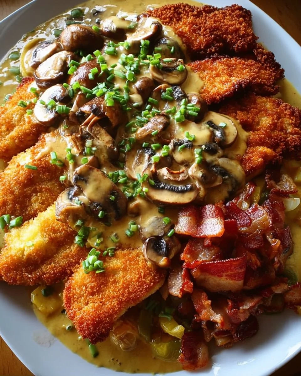 Geschmorte Schnitzelpfanne in köstlicher Jägersauce