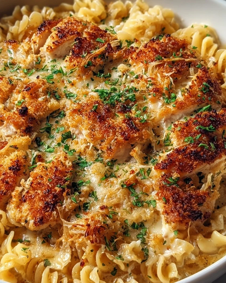 Knuspriger Nudel- Hähnchen-Auflauf