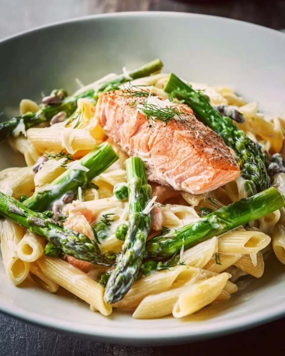 Pasta mit Spargel und Lachs