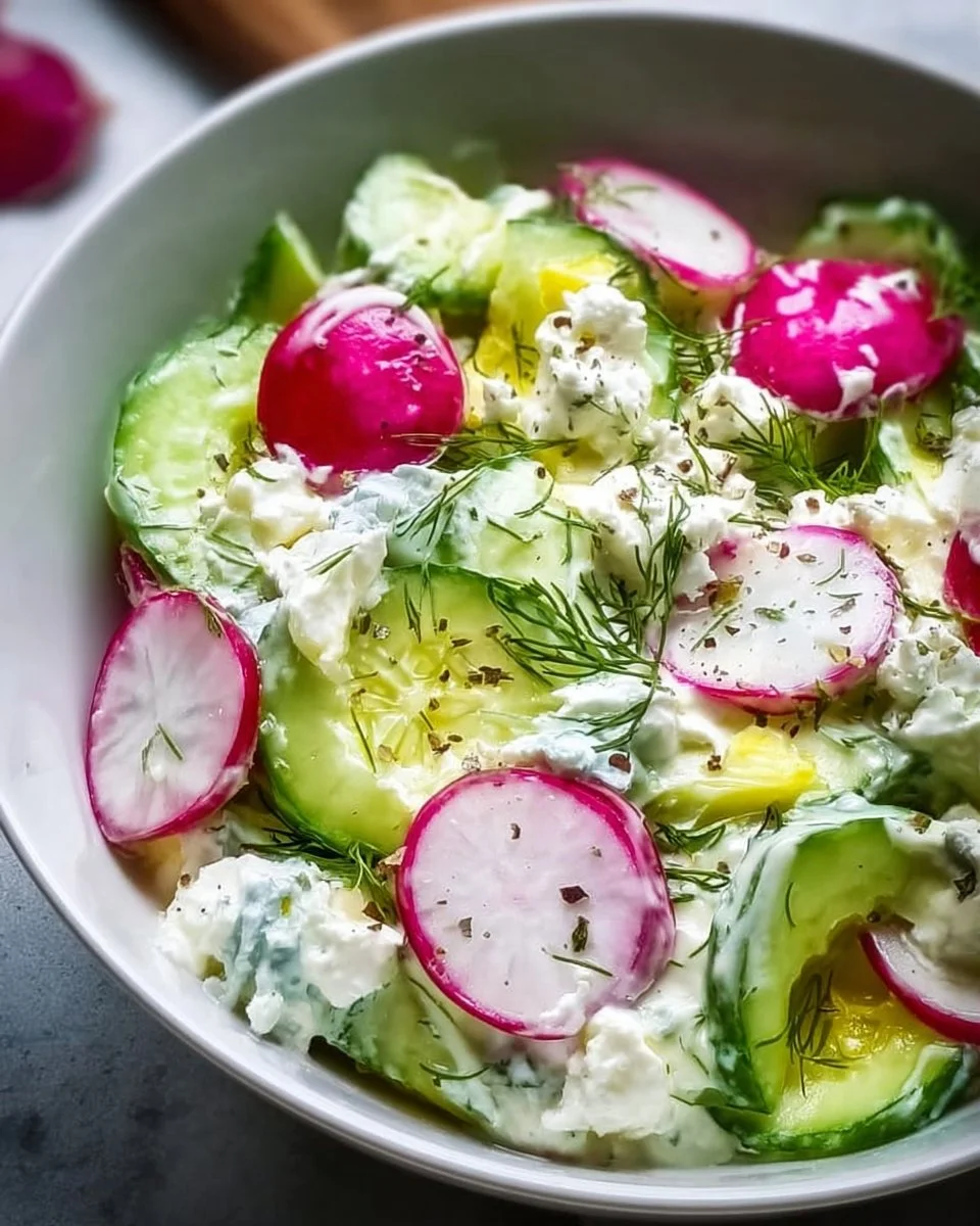 Radieschen Gurken Hüttenkäse Salat