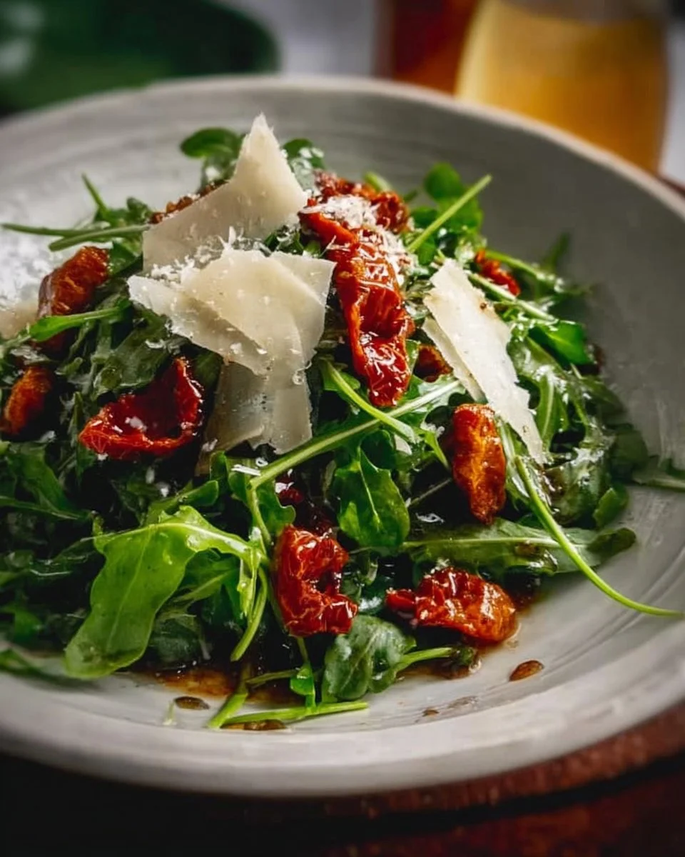 Rucola Salat mit getrockneten Tomaten und Parmesan