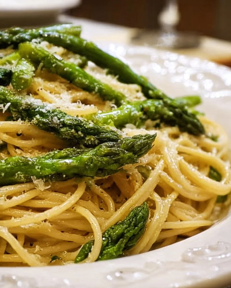 Spaghetti mit grünem Spargel