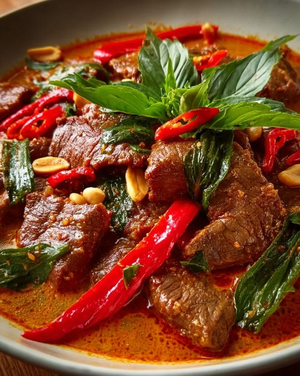 Thailändisches Rindfleisch mit roter Currysoße