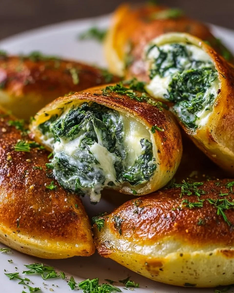 Vegane Kartoffeltaschen mit Spinat- Frischkäse-Füllung