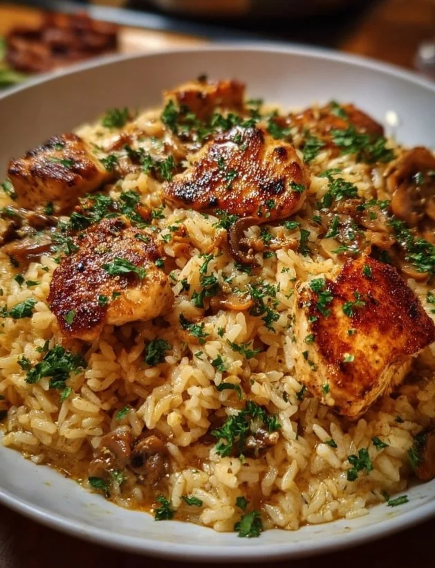 Bedecktes Hähnchen und Reis