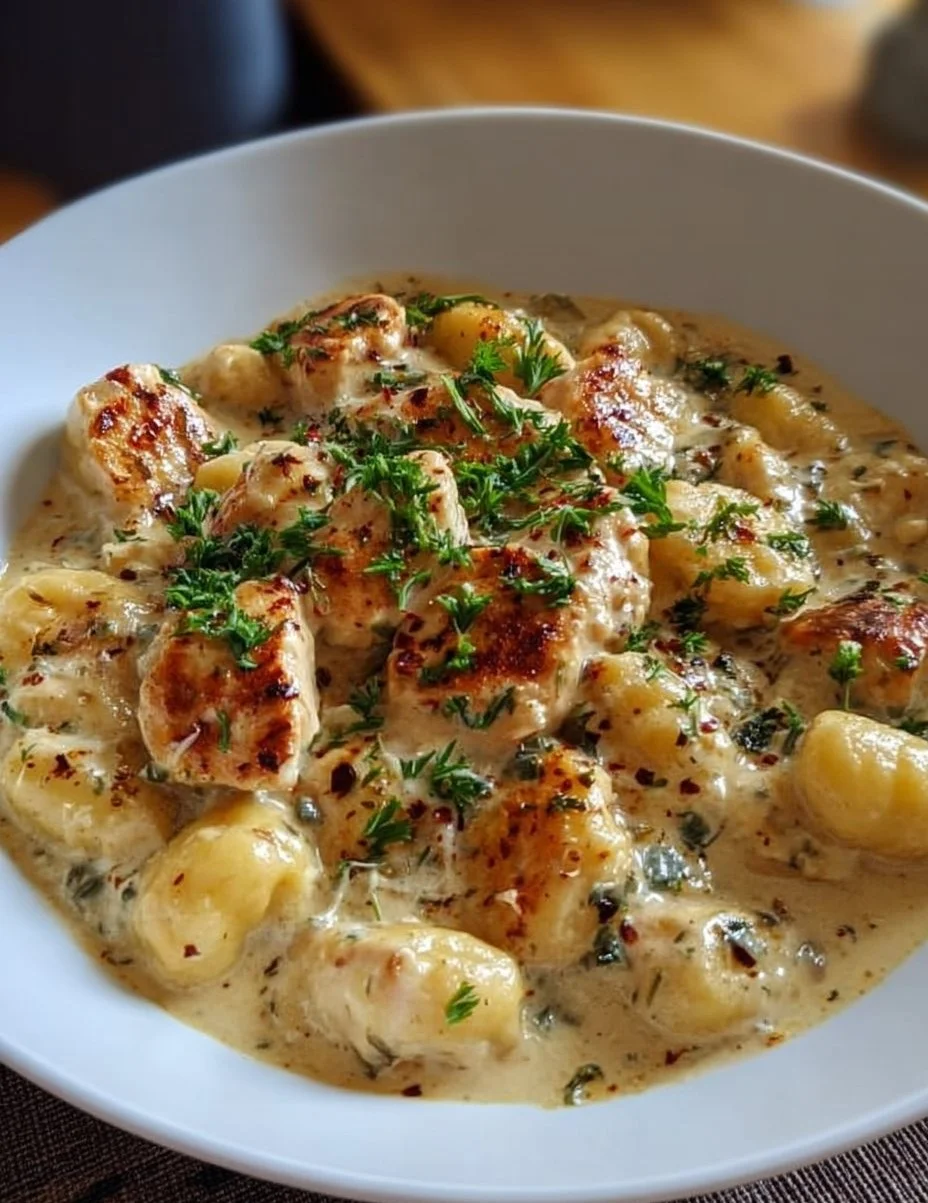 Cremige Gnocchi Hähnchen aus der Pfanne