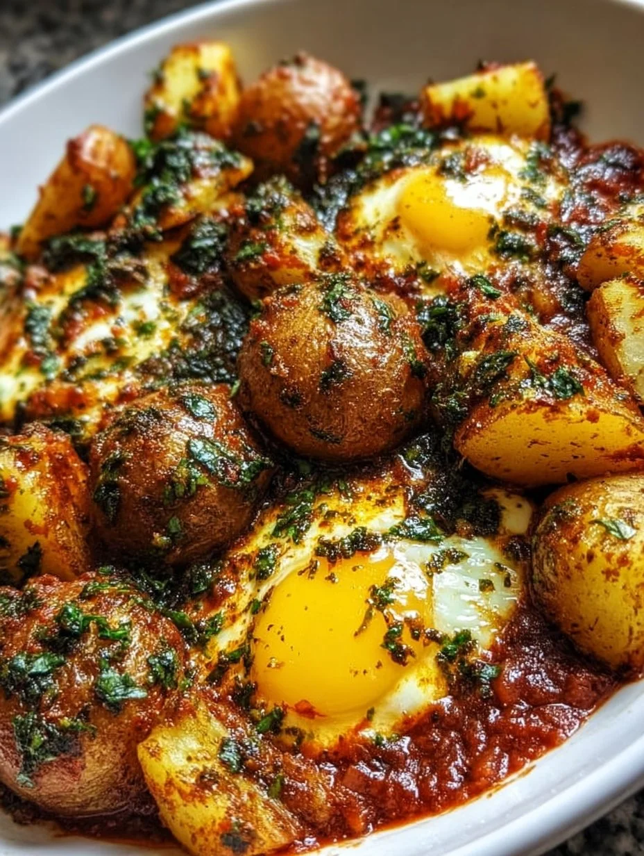 Ein-Topf würzige Eier und Kartoffeln