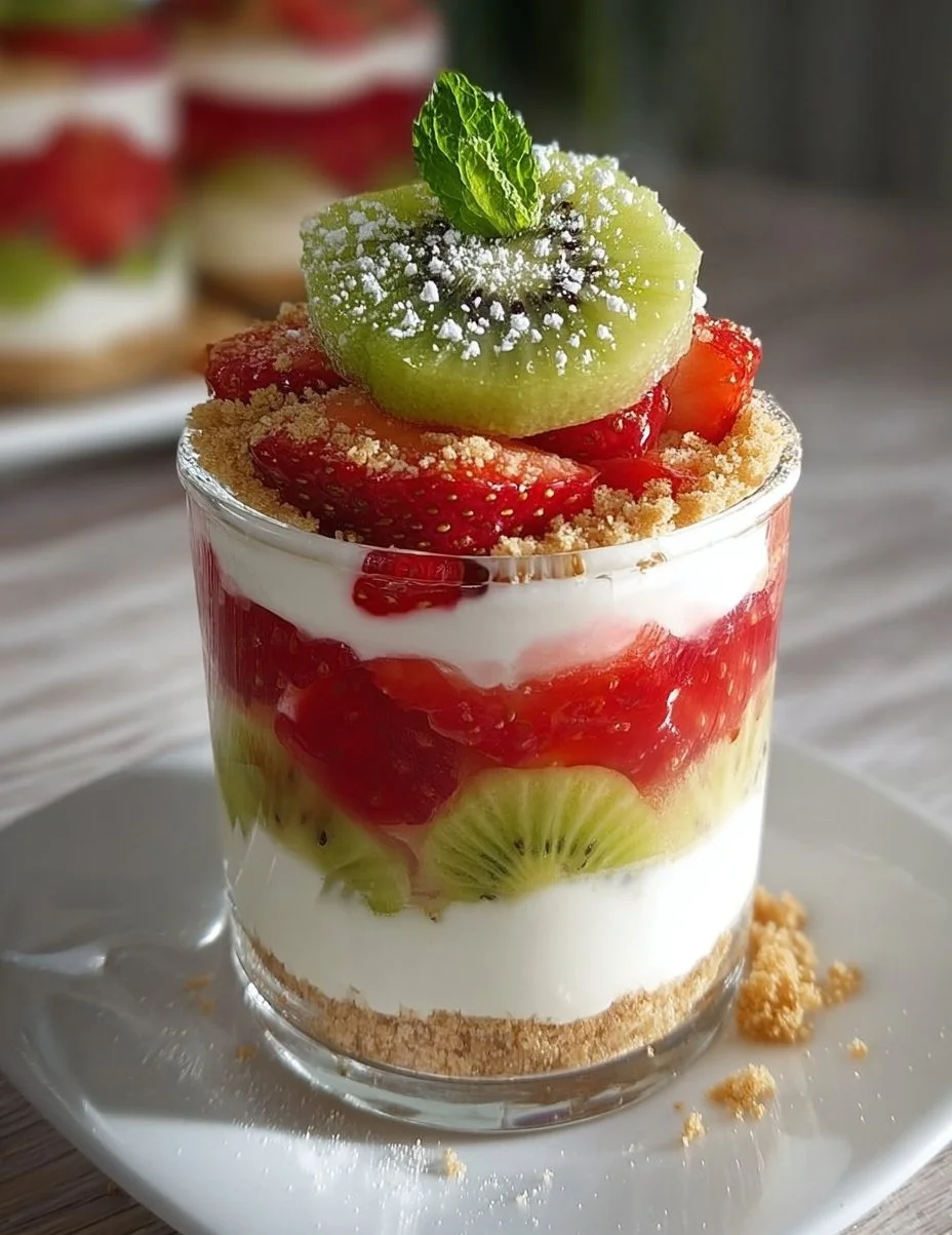 Erdbeer-Kiwi- Käsekuchen-Parfaits ohne Backen