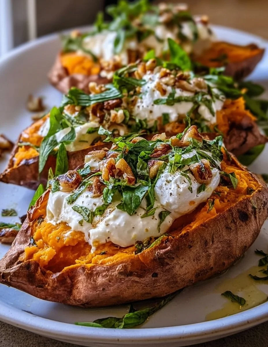 Gefüllte Süßkartoffeln mit Burrata