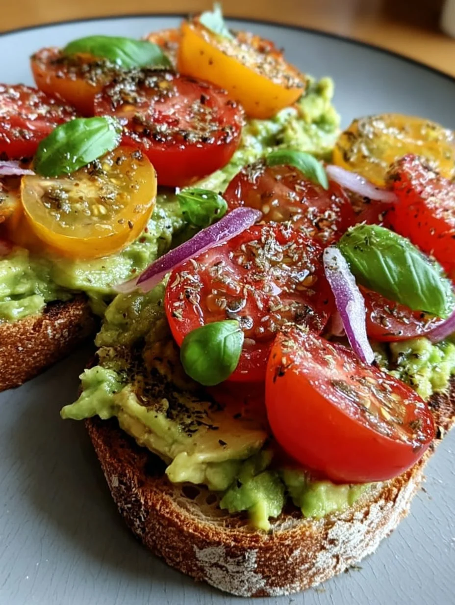 Geröstetes Brot mit Avocadobutter und Tomatensalat