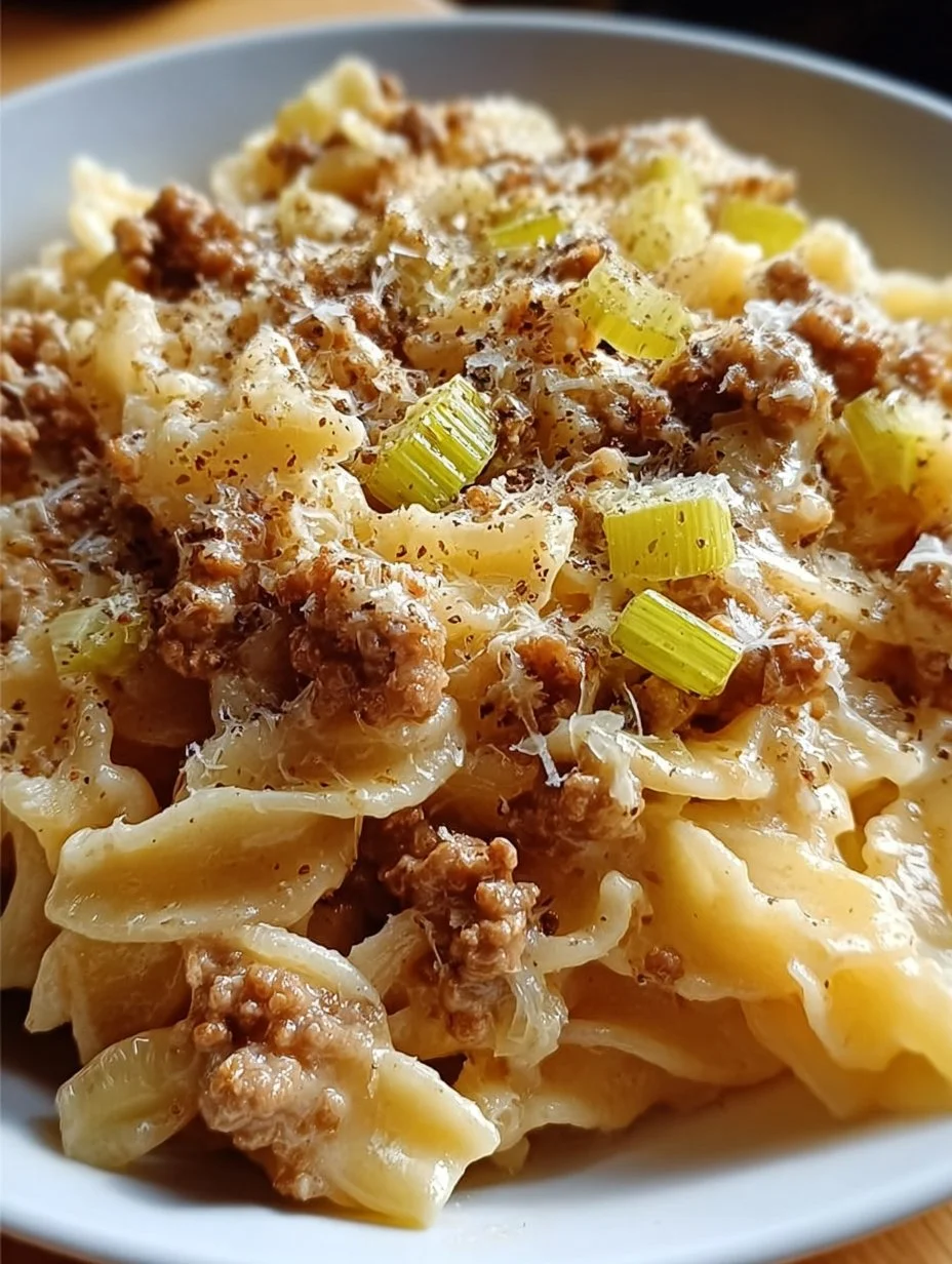 Käse-Lauch Pasta mit Hackfleisch