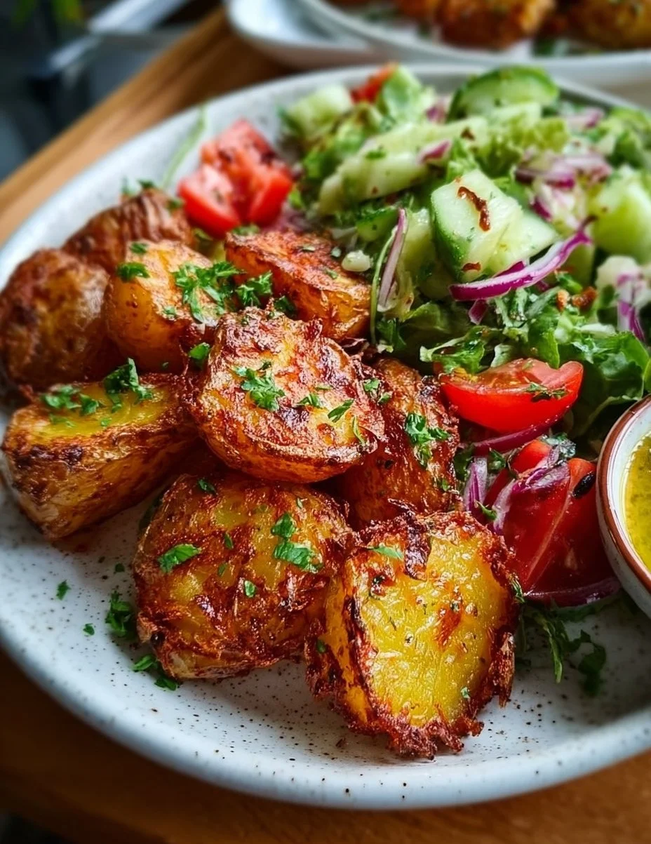 Knusprige Ofenkartoffeln mit Salat