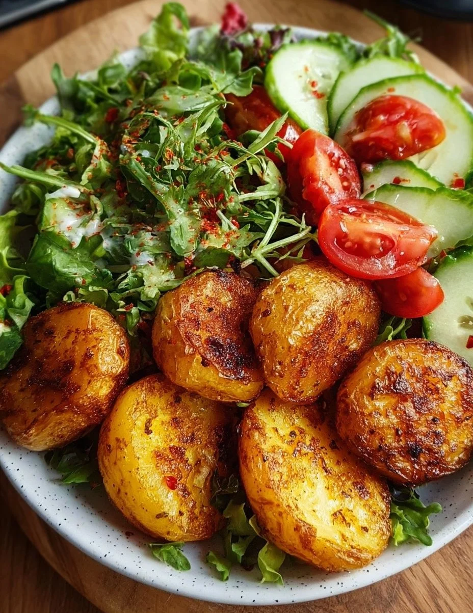 Knusprige Ofenkartoffeln mit Salat