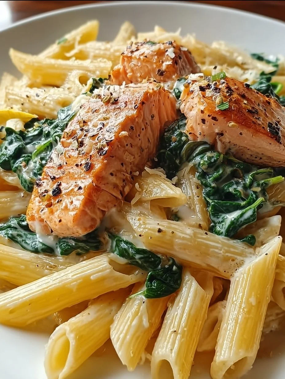 Lachs Penne mit Spinat