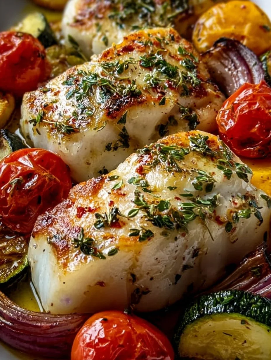 Mediterrane gebackene Fischfilets mit Gemüse