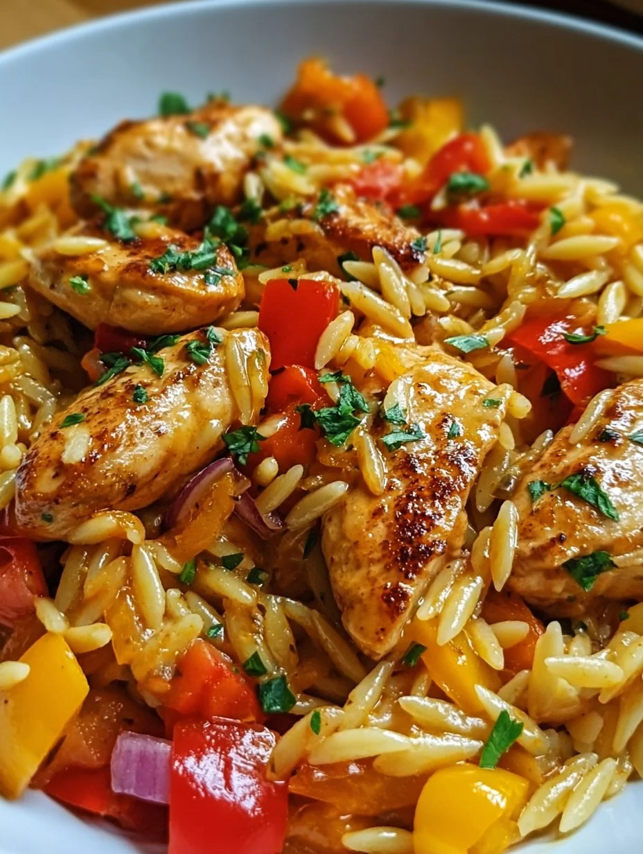 Orzo-Pfanne mit Paprikahuhn