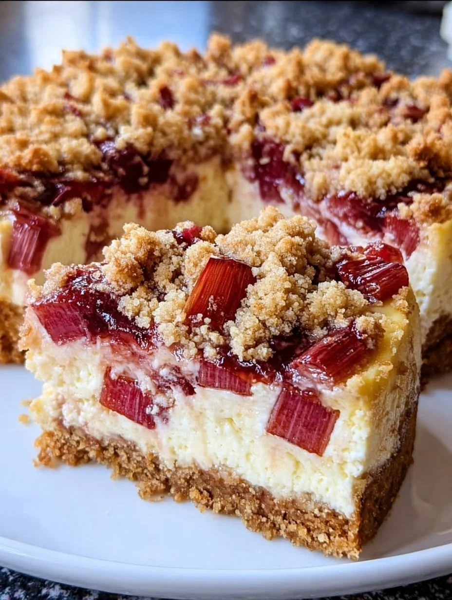 Rhabarber-Cheesecake mit Streuseln