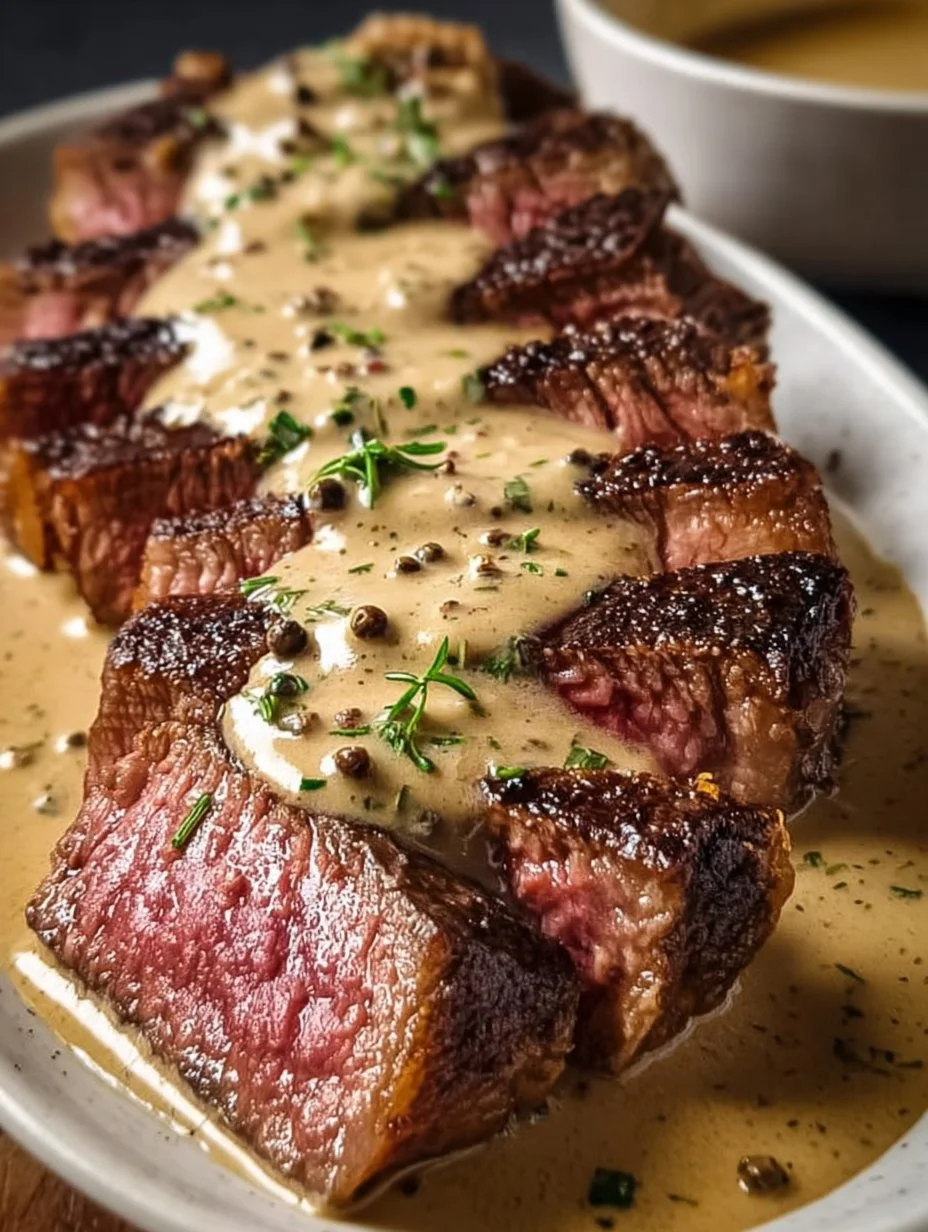 Steak mit cremiger Pfeffersoße