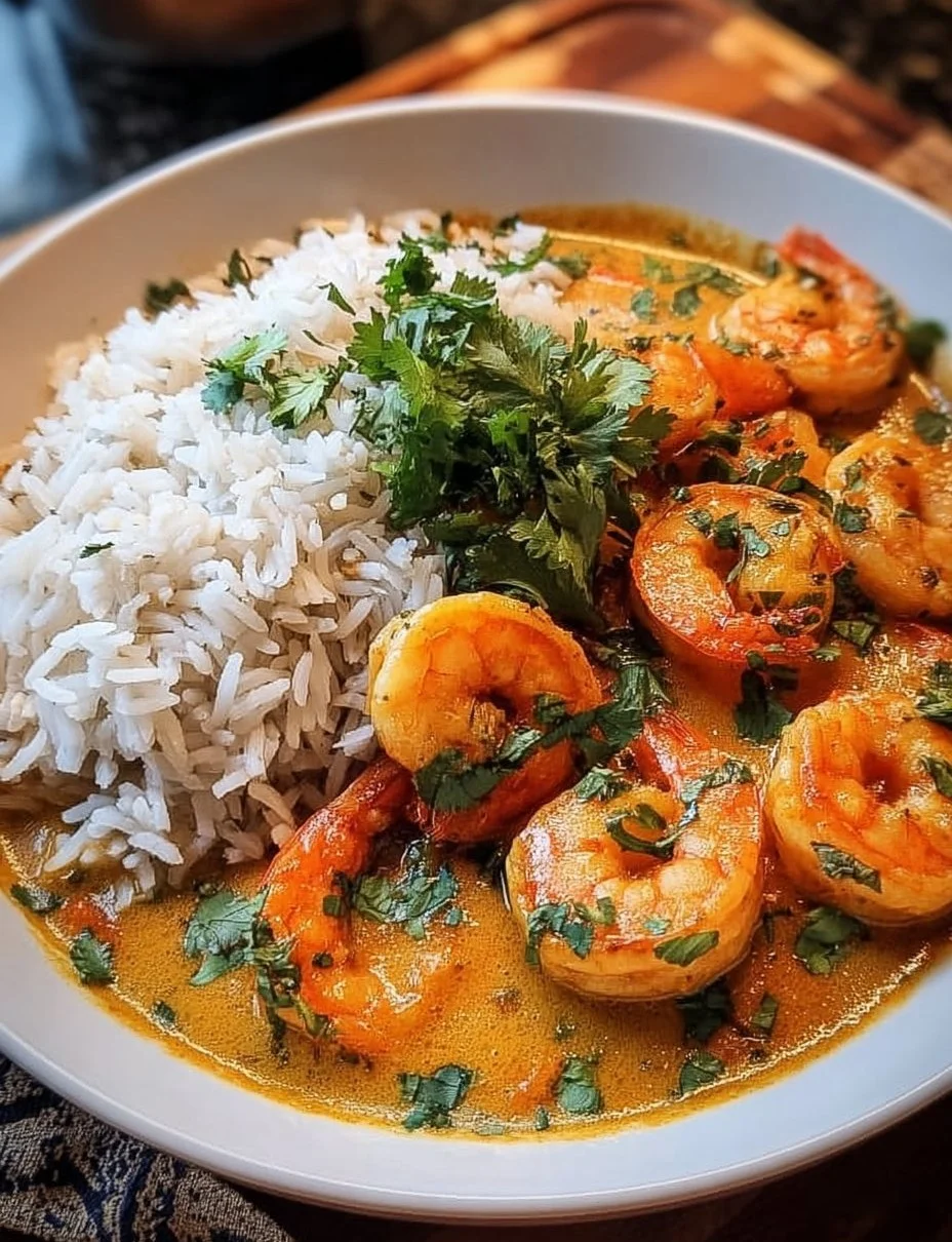 Aromatisches Garnelen-Curry mit Kokosmilch und Reis