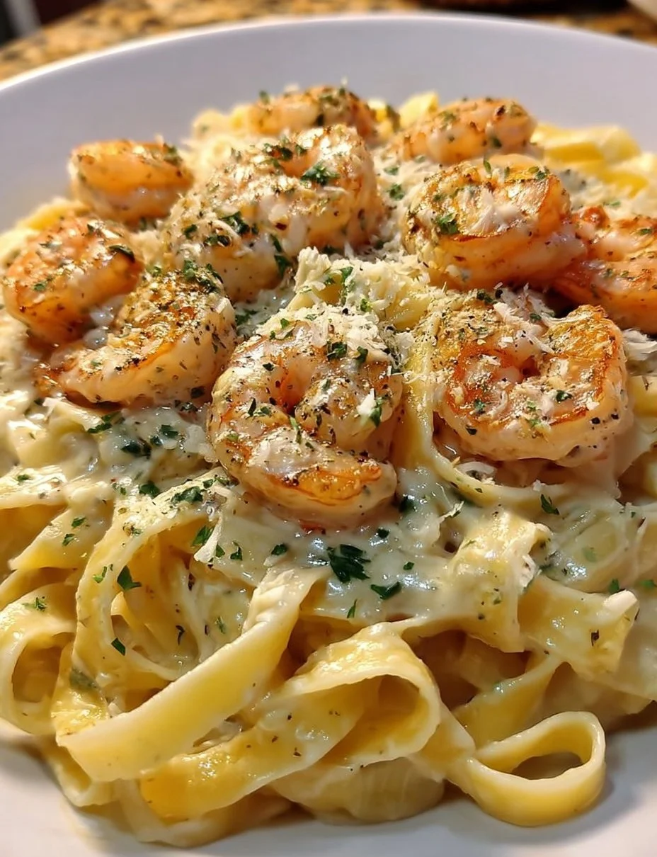 Fettuccine Alfredo mit Garnelen