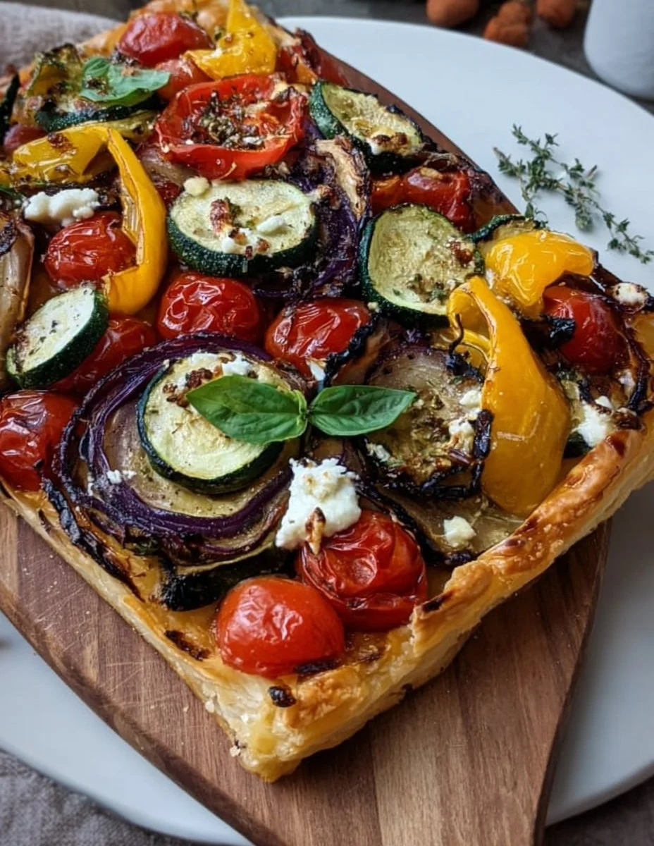 Gestürzte Blätterteig Pizza mit Gemüse