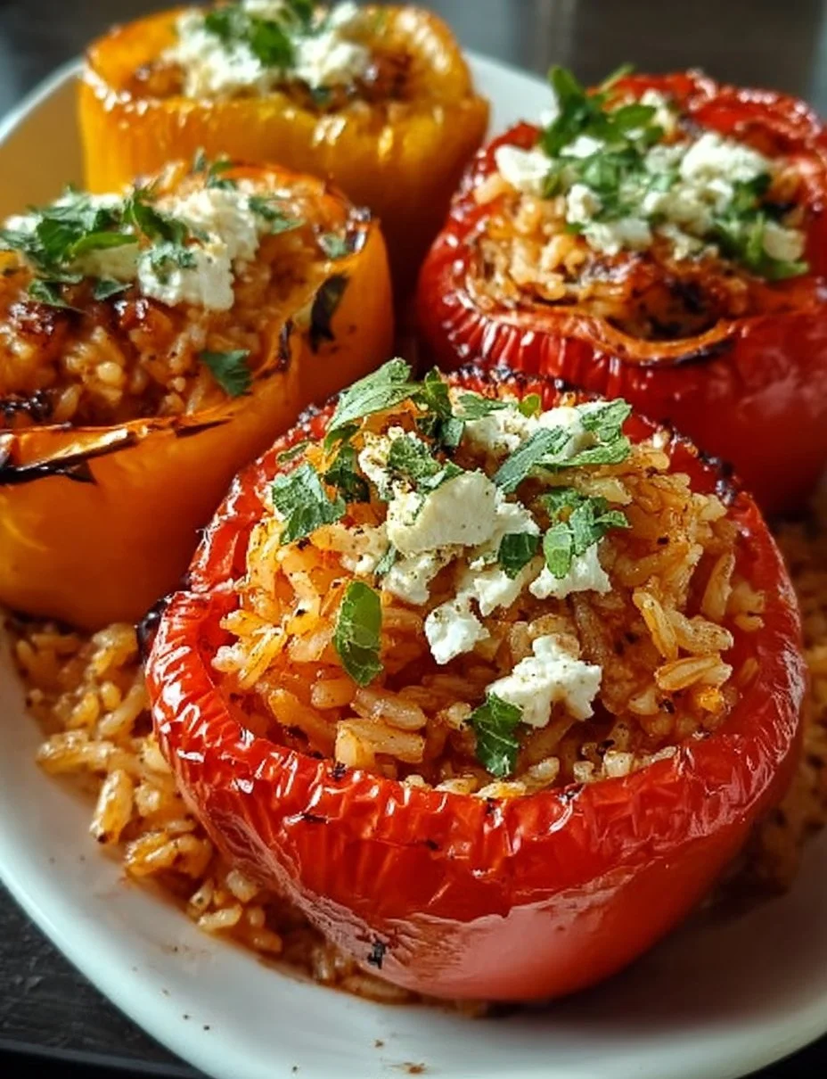 Ofenpaprika mit Reis und Feta
