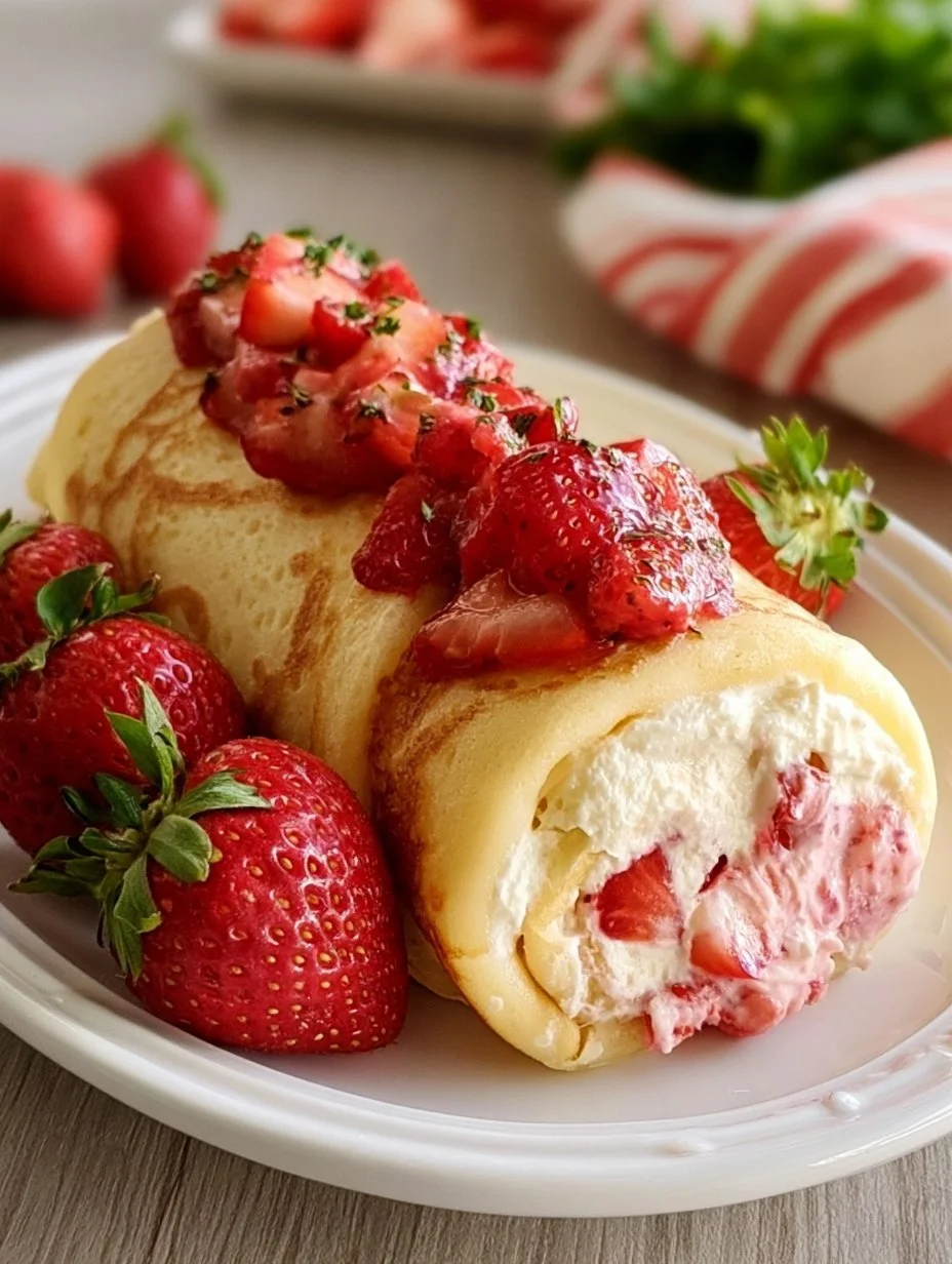 Palatschinken-Rolle mit Erdbeer-Creme