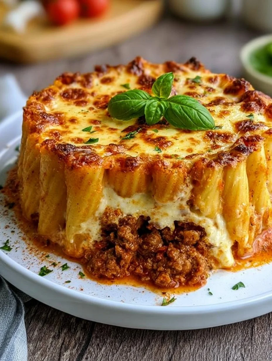 Rigatoni-Kuchen mit Faschiertem und Béchamelsauce