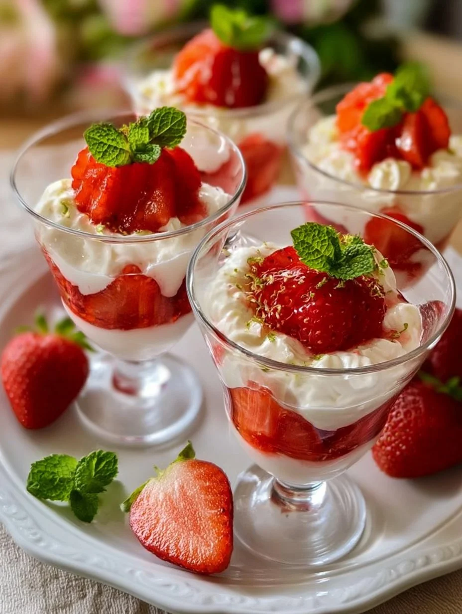 Topfen-Holundersirup-Creme mit Erdbeeren