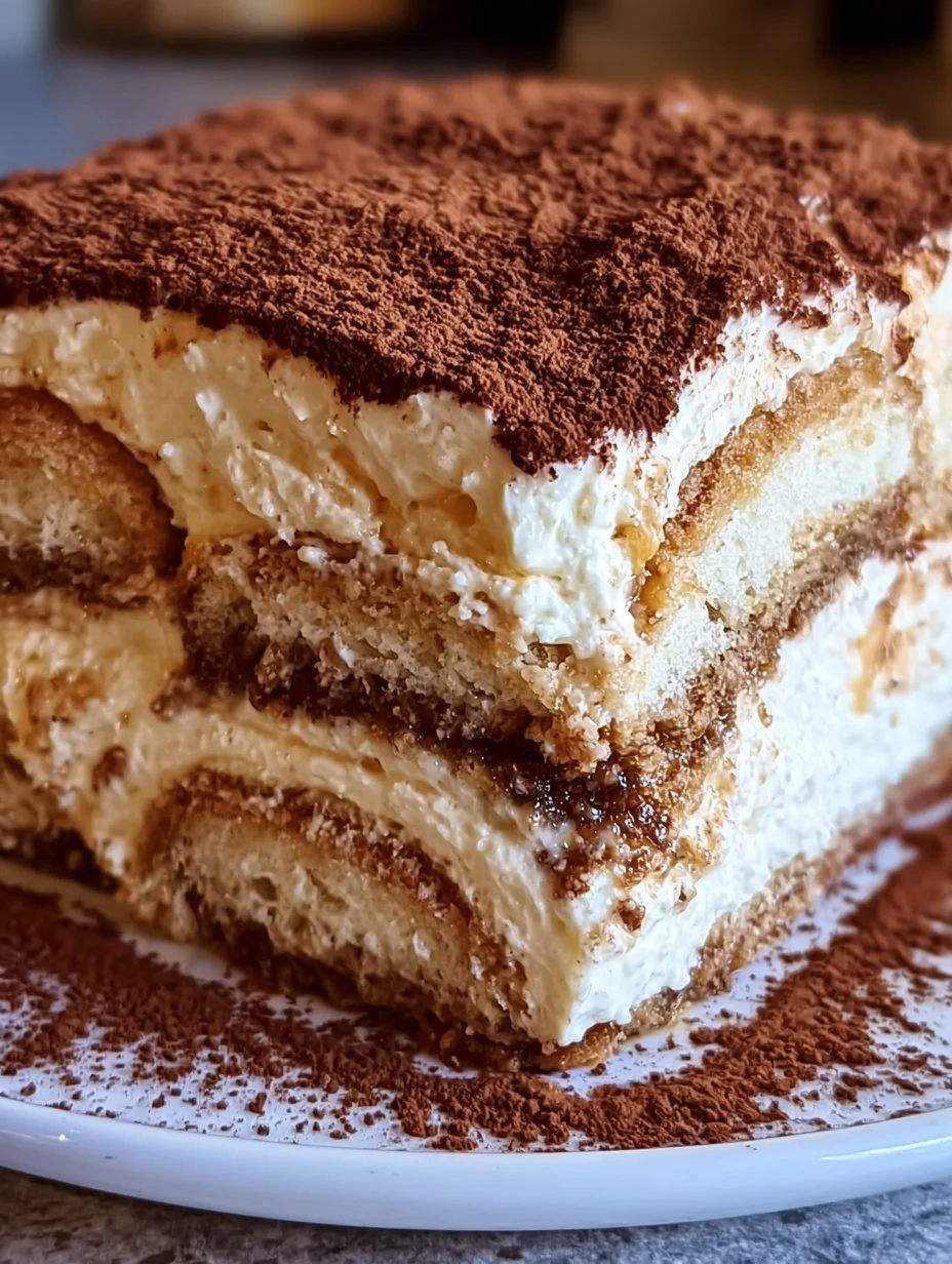 Klassisches italienisches Tiramisu auf einem Tisch serviert