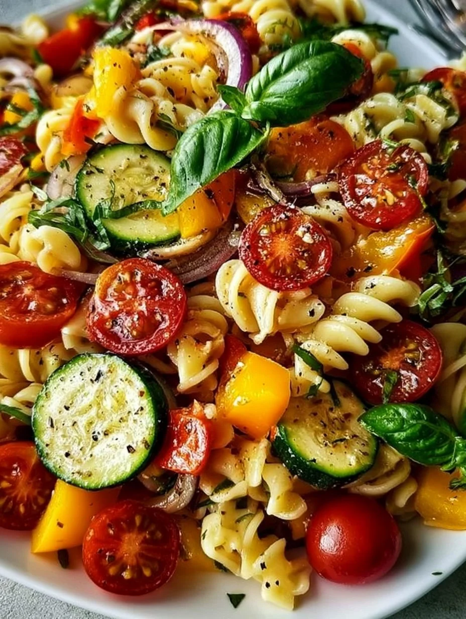 Bunter Vegetarischer Nudelsalat mit Gemüse