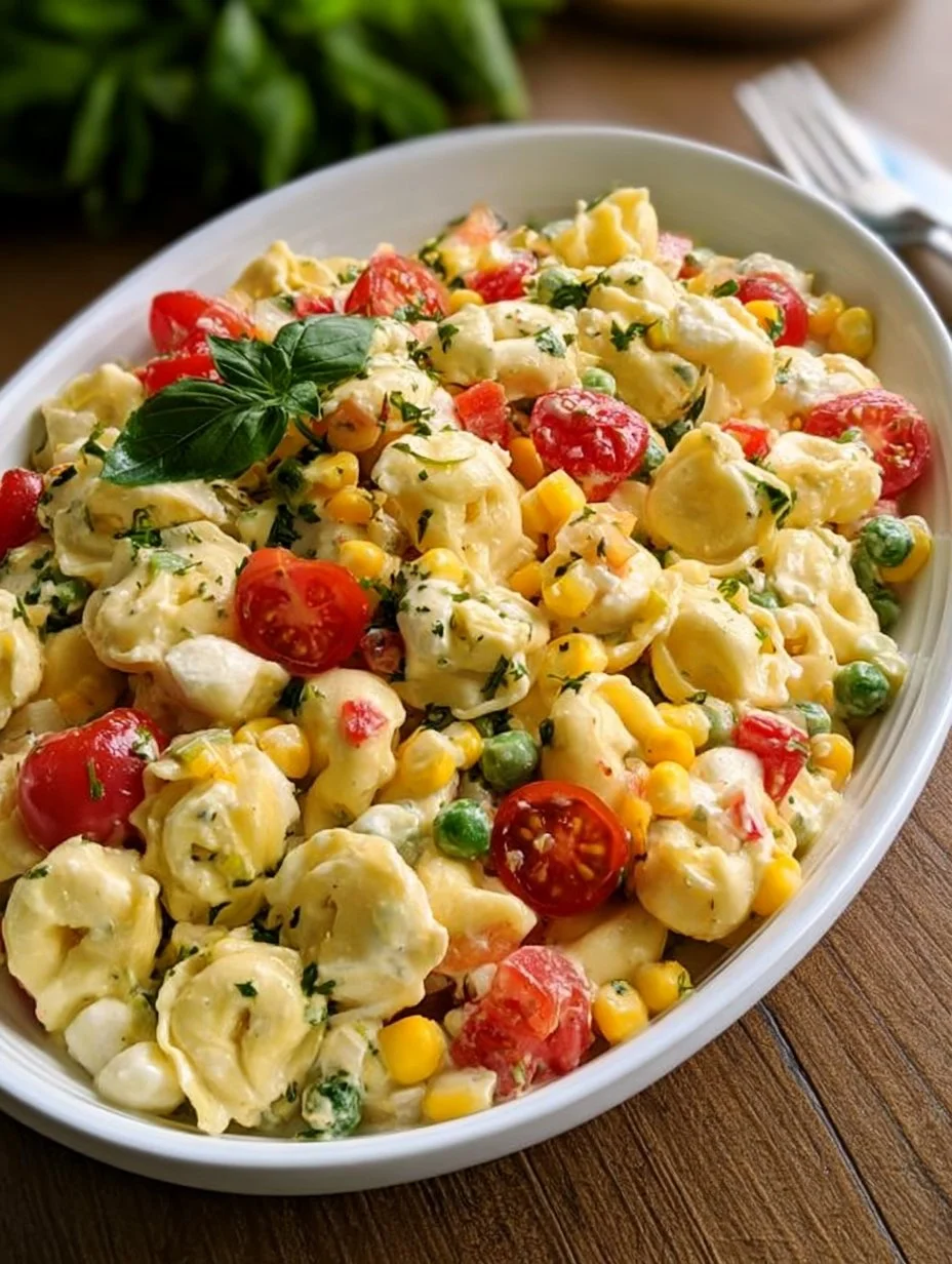 Cremiger Tortellini-Salat mit Gemüse und Mozzarella