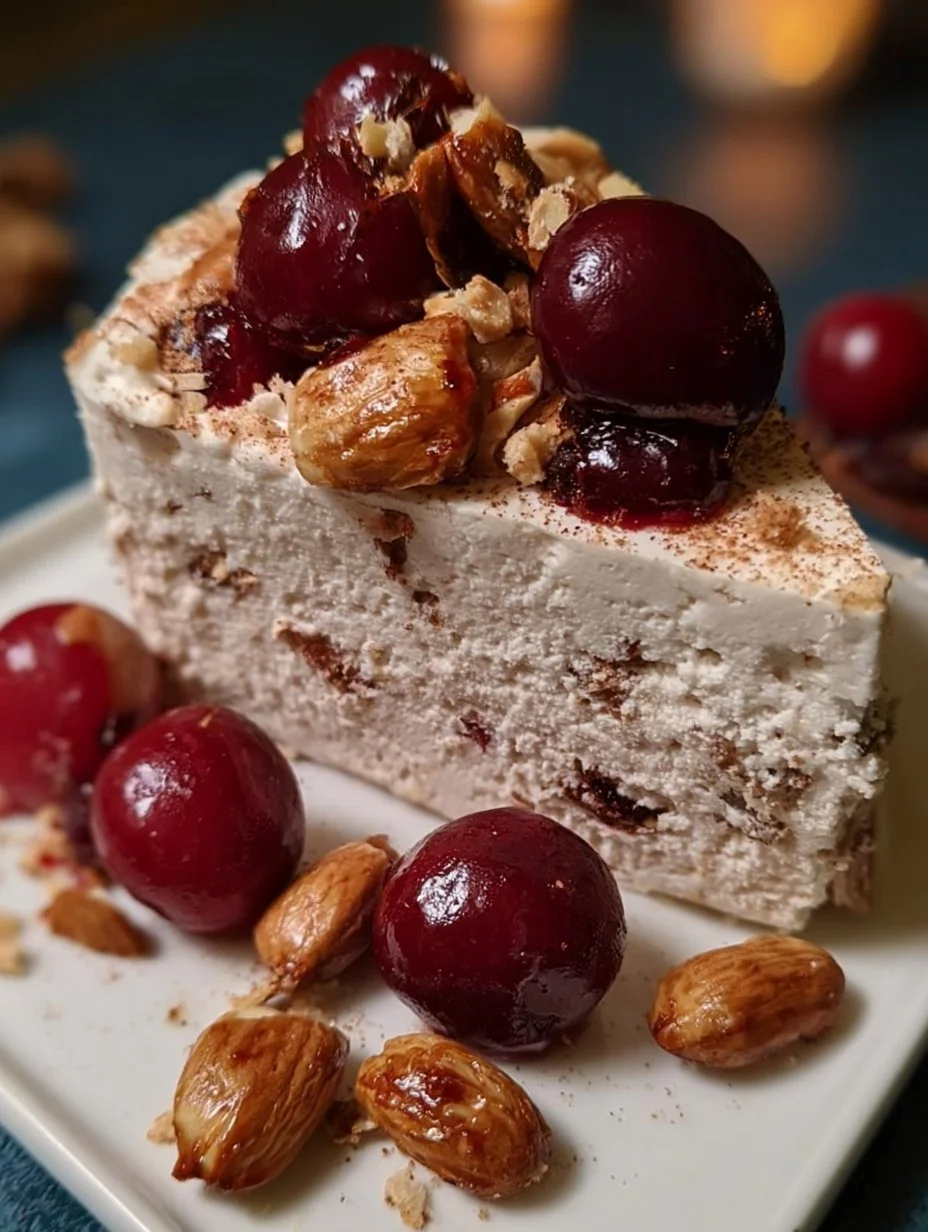 Cremiges Zimtparfait mit gebrannten Mandeln und Kirschen