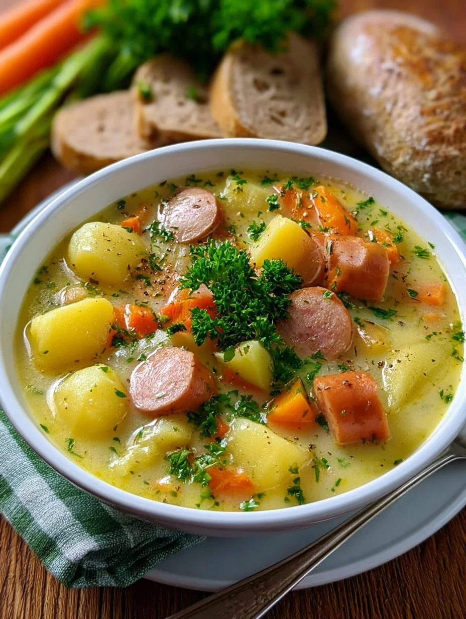 Erdäpfelsuppe mit Würstchen