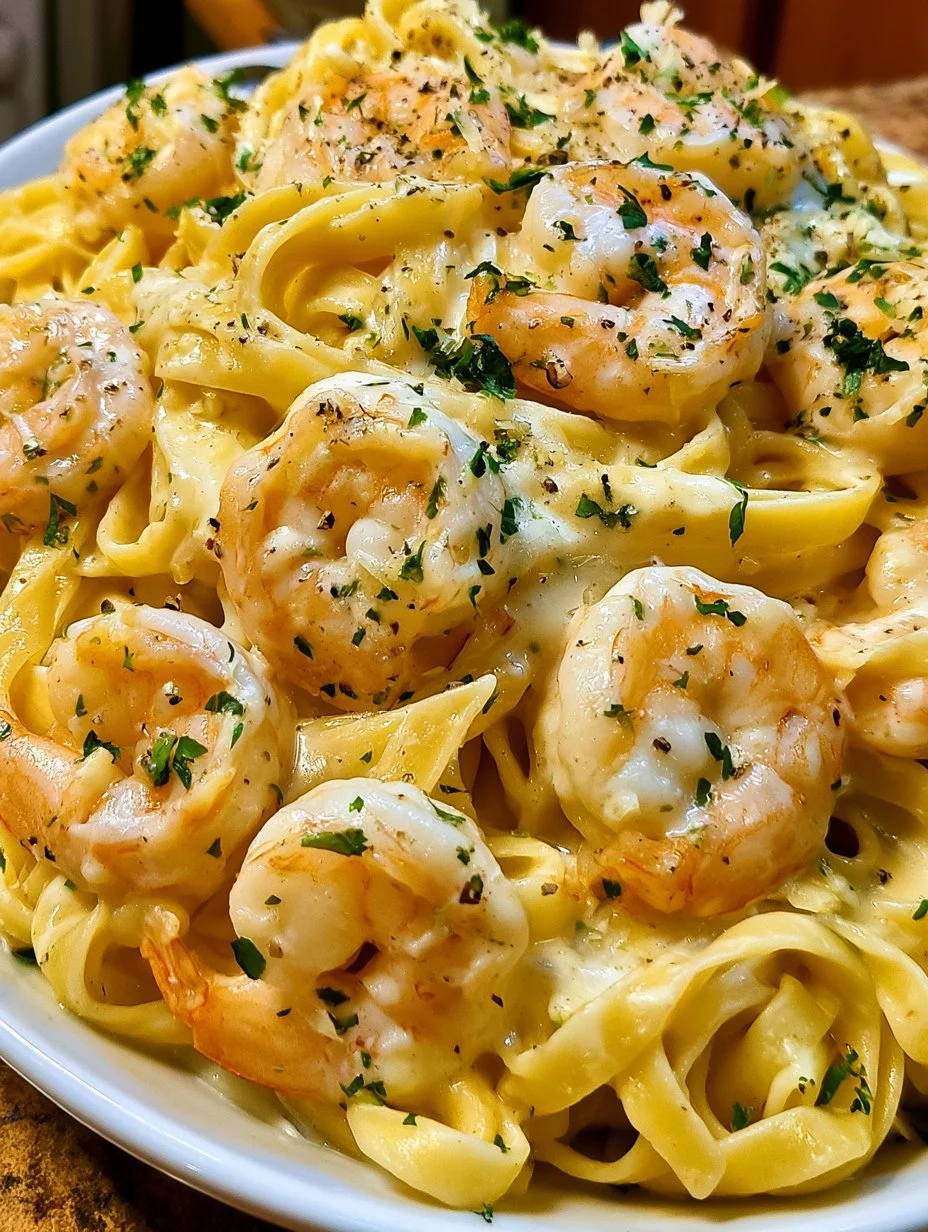 Fettuccine Alfredo mit Garnelen