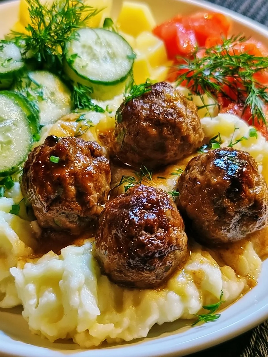 Fleischbällchen mit Gurkensalat und Kartoffelstampf