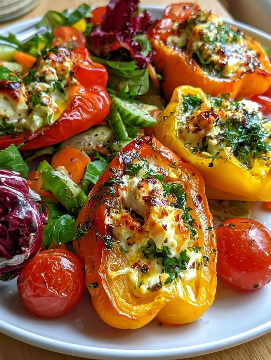 Gefüllte Feta-Paprika mit buntem Salat