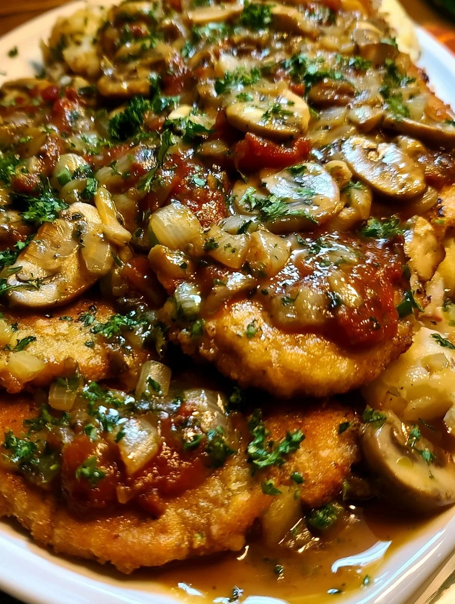 Geschmorte Schnitzelpfanne in Jägersauce