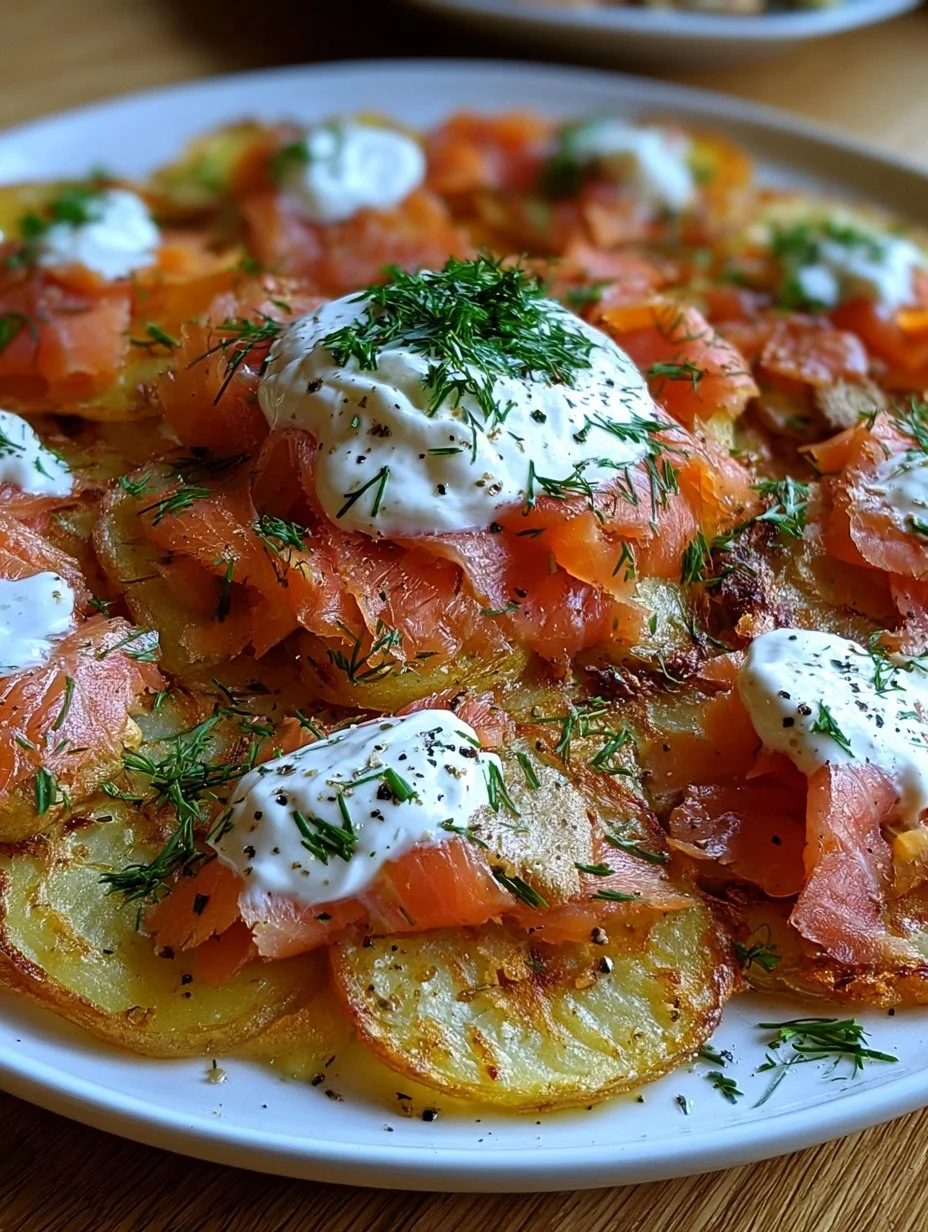 Kartoffelgalette mit Räucherlachs und Crème Fraîche