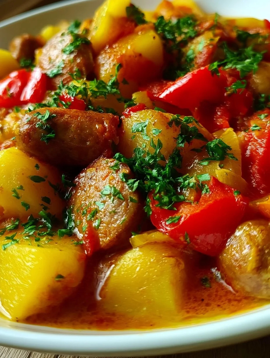 Kartoffelgulasch mit Würstchen