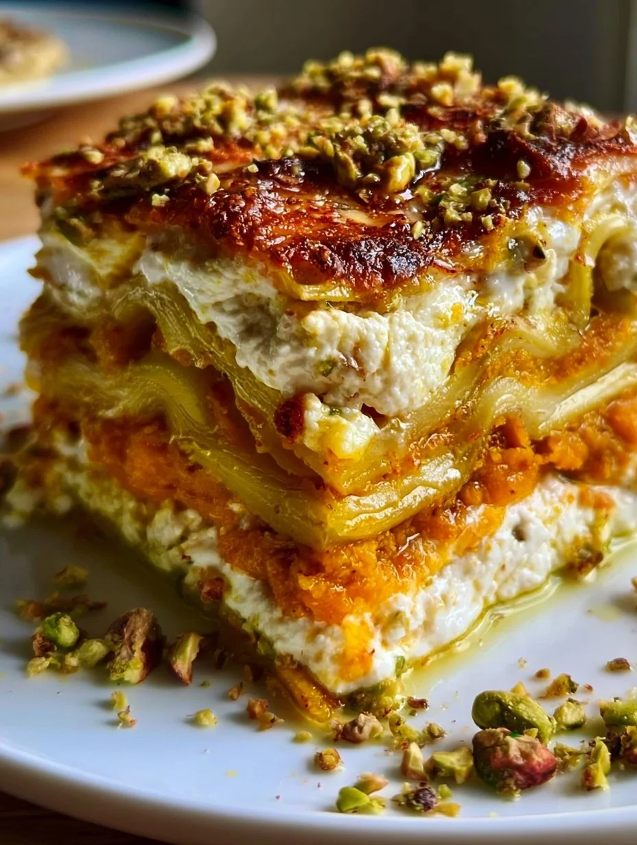 Kürbislasagne mit Ricotta und Pistazien