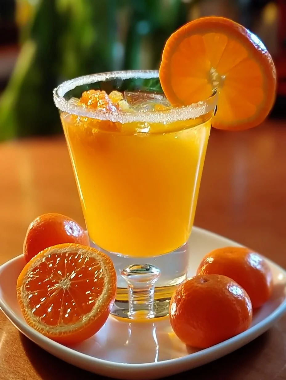 Flasche Mandarinenlikör auf einem Tisch mit frischen Mandarinen