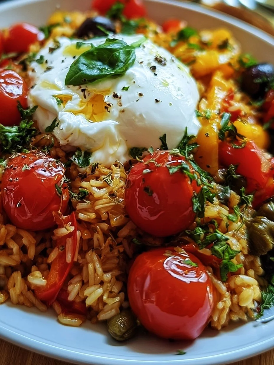 Mediterranean Rice Skillet with Burrata